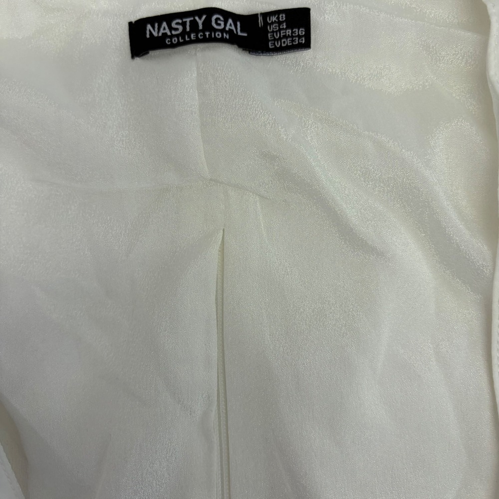 Nasty Gal Crop Top Womens 4 White Puff Sleeve Tie Front Peplum Cottagecore - Picture 5 of 12